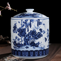 Jingdezhen ceramic ornaments retro blue and white porcelain tea jar large puer cake tea porcelain jar storage jar