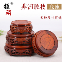 Kissin Vase Buddha Statue Stone Jade Teapot incense Furnace ornament Solid Wood Crafts Round Rosewood Base