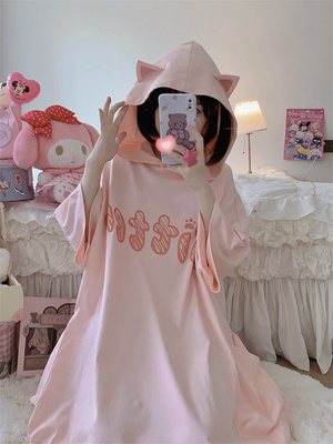 taobao agent [To Alice] Bear original cute, lazy and loose small animal hooded sleeping dress [deposit]