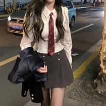 Your spicy halo lala goddess comes early and autumn clothes gray college style semi-elastic pleated skirt