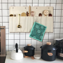 Canvas wall multi-function hanging bag Kitchen tableware chopsticks spoon storage bag Hanging wall door rear fabric storage bag