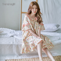 Pure Cotton Sleeping Dress Woman Summer 2022 New Princess Wind Loose Pregnant Woman Big Code Pajamas Short Sleeves Thin Dress Shirt