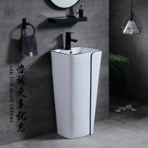 Black edge column basin Nordic wash basin Simple modern Ceramic basin Balcony wash basin Floor-standing one-piece column basin