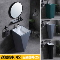 Matte black column basin Diamond wash basin balcony bathroom black washbasin floor one-piece Basin