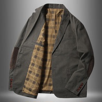 2022 autumn men's casual suit men's loose size cotton washed suit casual suit single western business coat men