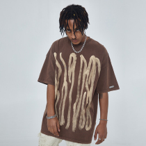 R69 Graffiti hand painted letter printed short sleeves male American style of soft watering country - tide couple t - shirt loose street tops