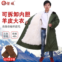 Sheepskin army cotton coat Mens fur one-piece winter long cold Northeast old-fashioned labor insurance thickened warm cotton coat