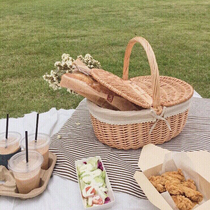 Picnic basket ins bamboo basket tote picnic supplies Net Red full set of props rattan shopping basket with cover weaving