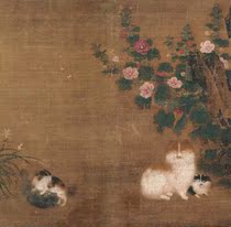 Southern Song Dynasty Maoyi Hollyhock cat picture ultra-high-definition electronic picture decoration painting identification copy Chinese painting material
