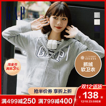 Gap women LOGO carbon soft grinding fleece hooded sweater 624758 autumn and winter New sports casual coat