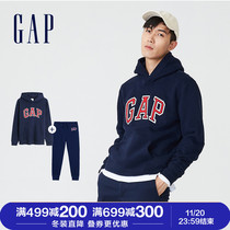 Gap mens LOGO carbon soft grinding fleece hooded sweater pants 21 winter New 2 pieces sports suit tide