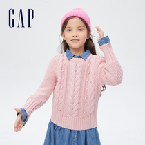 Gap Girl Sweet Lantern Sleeves Hemp Flower Pattern Sweater 704062 Springtime Child Clothing Retro-Knitted Sweatshirt Blouse