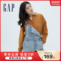 Gap womens casual cotton crimped denim bib 671717 summer 2021 new washed straight shorts