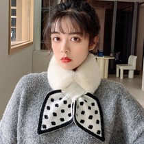 Scarf womens autumn and winter warmth Japanese imitation Rex rabbit wool Net red wave dot Korean version of Joker plush cross scarf tide