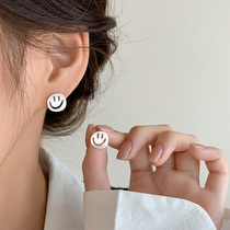 (Alley South) 925 pure silver smiley face ear nail 2023 exploits new small crowdclass superior earrings with light and luxurious earrings