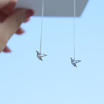 s925 sterling silver Thousand Paper Crane ear line simple design temperament Joker earrings Korean female 2020 New Tide students