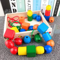 Childrens child large chunks of beads shape building blocks wearing rope babies Early lessons wise wearing beads Toys 1-2-3 years old