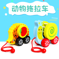 Animal trailer baby traction cable drawstring pull rope pull toy children early education toddler hand pull small trailer