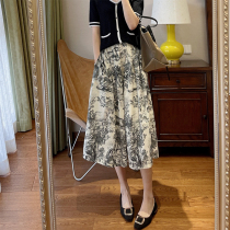 Baroque classical super atmospheric printing High cotton high waist a-line skirt Womens summer artistic skirt French