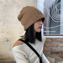 Autumn and winter knitted hat wig female detachable medium long straight hair collarbone hair natural realistic warm wig cap Net red model