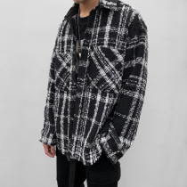 (Xiaoming elder brother same model) ITSCLIMAX long black and white plaid tweed woven shirt coat couple