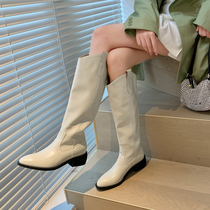 Not 2 orange 2021 new genuine leather coarse heel high cylinder rider boots female white western cowboy boots long boots though kneecap