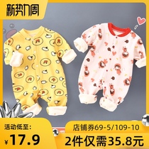 Baby one-piece plus velvet warm autumn clothes female baby mens clothes pajamas Haiyi newborn out spring and autumn jacket