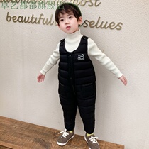 Childrens jumpsuits down cotton pants mens and womens babies thick straps baby open crotch pants small children wear outside