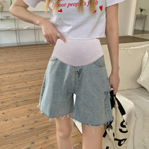 Pregnant women pants summer thin tide mom wear loose straight tube hole five-point pants maternity womens summer shorts
