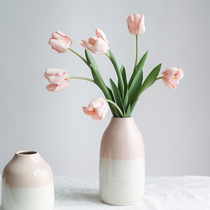 Nordic Wind Upscale Pu White Feel Tulip Emulated Floral Bouquet Living-room Table Fake Flower Pendulum Decoration Floral Art