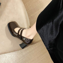 Wonderful Lovers Temperament Dexterity ~ High Heel Mary Precious Shoes Female Crude Heel 2022 New Fairy Wind Lacquered Leather Single Shoes