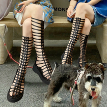 mona Tongi Cool Boots Tide Summer Women 2022 New Sandals Pine Pastry Thick Bottom Woven High Cylinder Hollowed-out Mesh Boots Long Drum