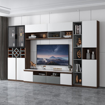Light luxury all solid wood combination 65 inch TV wall cabinet wine cabinet 55 inch integral rock board TV cabinet background wall integrated Cabinet