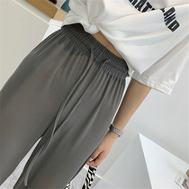 Postpartum long leg spring and autumn wide leg pants high waist thread cotton loose thin lace up straight casual trousers women