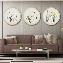 Golden Wu needle 4 silk Su embroidery finished hanging painting Pure handmade Suzhou embroidery painting Chinese living room entrance decorative painting Orchid