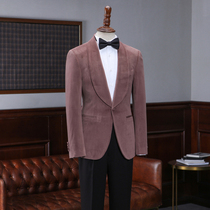IsirHonour gentleman light luxury Noble pink velvet green fruit collar dress suit suit slim gold velvet suit men