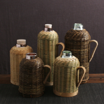 Bamboo warm pot bamboo skin warm bottle retro tea room large capacity glass liner hot water bottle set green contempt bamboo woven open kettle