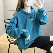 2022 Chunqiu Weidressed female pregnant woman with a hat jacket thickened mid-length blouse embroidery cartoon loose large code net red
