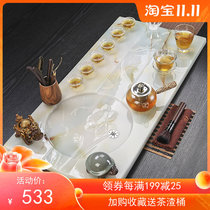 Glass tea set natural jade kung fu tea tray home office tea table goat Jade glass teapot tea cup