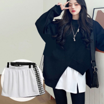 Small fart curtain large size plaid cover buttocks buttocks half-body skirt with stacked sweatshirt and base artifact fake hem