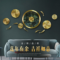 Chinese pure copper wall clock Living room watch creative household Chinese style wall wall Sofa background wall decoration Light luxury