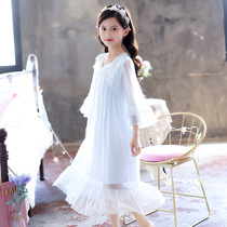 Girls nightdress summer court style thin style short-sleeved childrens pajamas in the big boy mesh lace girls summer homewear