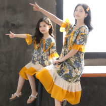Net-red high-end pro-sub-dress Summer Liandress Dress Tide New Big Code Mother Women Dress Foreign Air Style Lotus Leaf Side Princess Dress