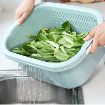 Double-deck wash basket plastic asphalt basket leaky rice artifact basket nap basket taker housekitchen wash fruit basin
