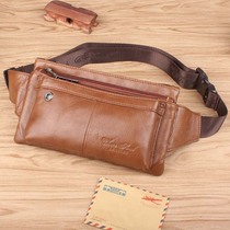 Leather running Bag Mens first layer cowhide chest multi-function running Bag Mens bag thin casual mobile phone bag