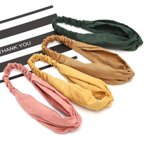 Korean version of womens cross elastic hair band solid color knitted fabric hair band yoga exercise elastic headband