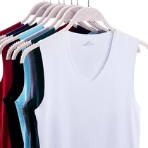 Mens seamless vest summer V neck Ice Silk slim elastic sports base undershirt wide shoulder sleeveless large size vest