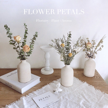 Ins simple rough ceramic dried flower vase decoration forget-me-not eucalyptus leaf rose flower arrangement Nordic home decoration