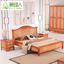  Rattan beauty Rattan bed 1 8m double bed 1 5m bed Rattan furniture solid wood single bed Hotel bed and breakfast suite HT
