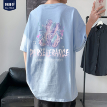 Loose trend short-sleeved T-shirt mens national tide large size half-sleeve tide brand Korean summer pure cotton couple T-shirt mens clothing
